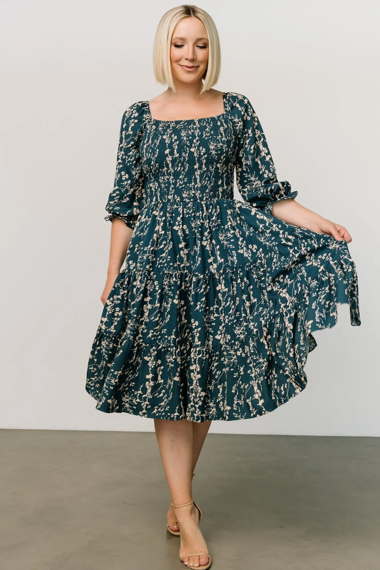 Baltic Born Marta Smocked Midi Dress | Topaz + Blush