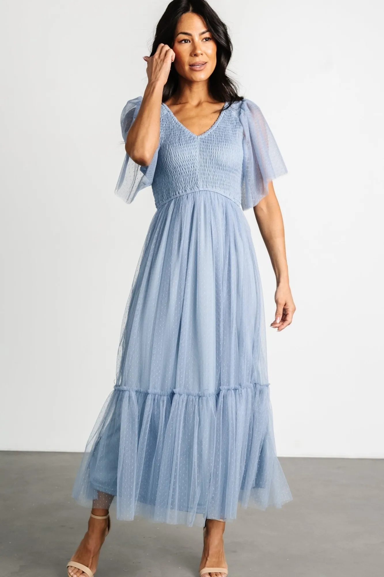Baltic Born Martha Smocked Tulle Dress | Dusty Blue