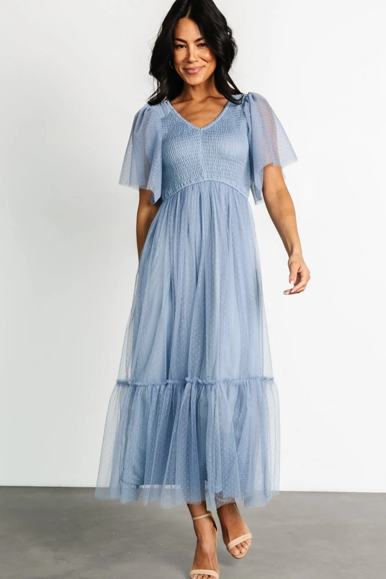 Baltic Born Martha Smocked Tulle Dress | Dusty Blue