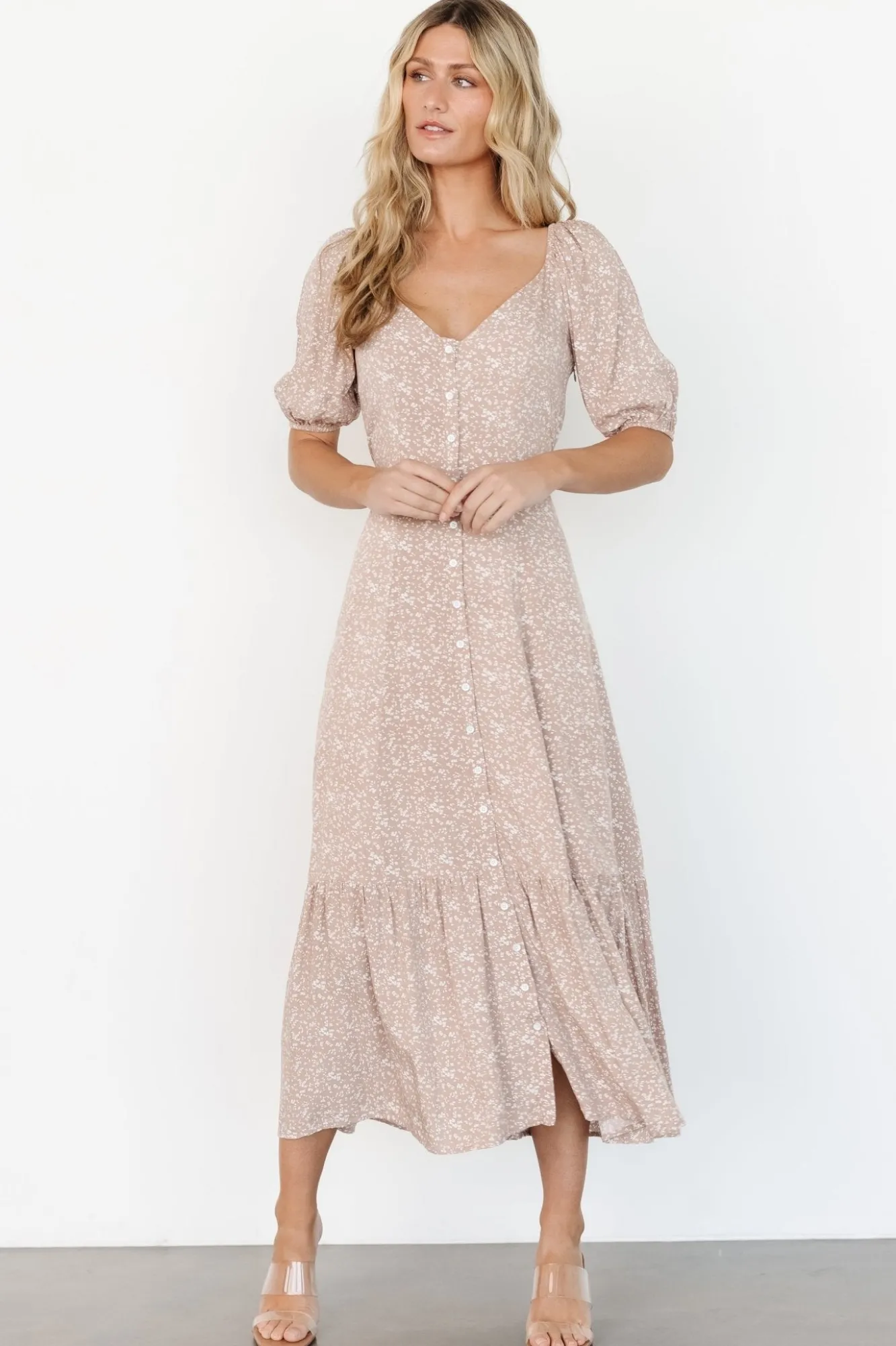 Baltic Born Mathilda Button Maxi Dress | Beige Floral