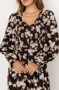 Baltic Born Matilda Smocked Midi Dress | Brown Floral