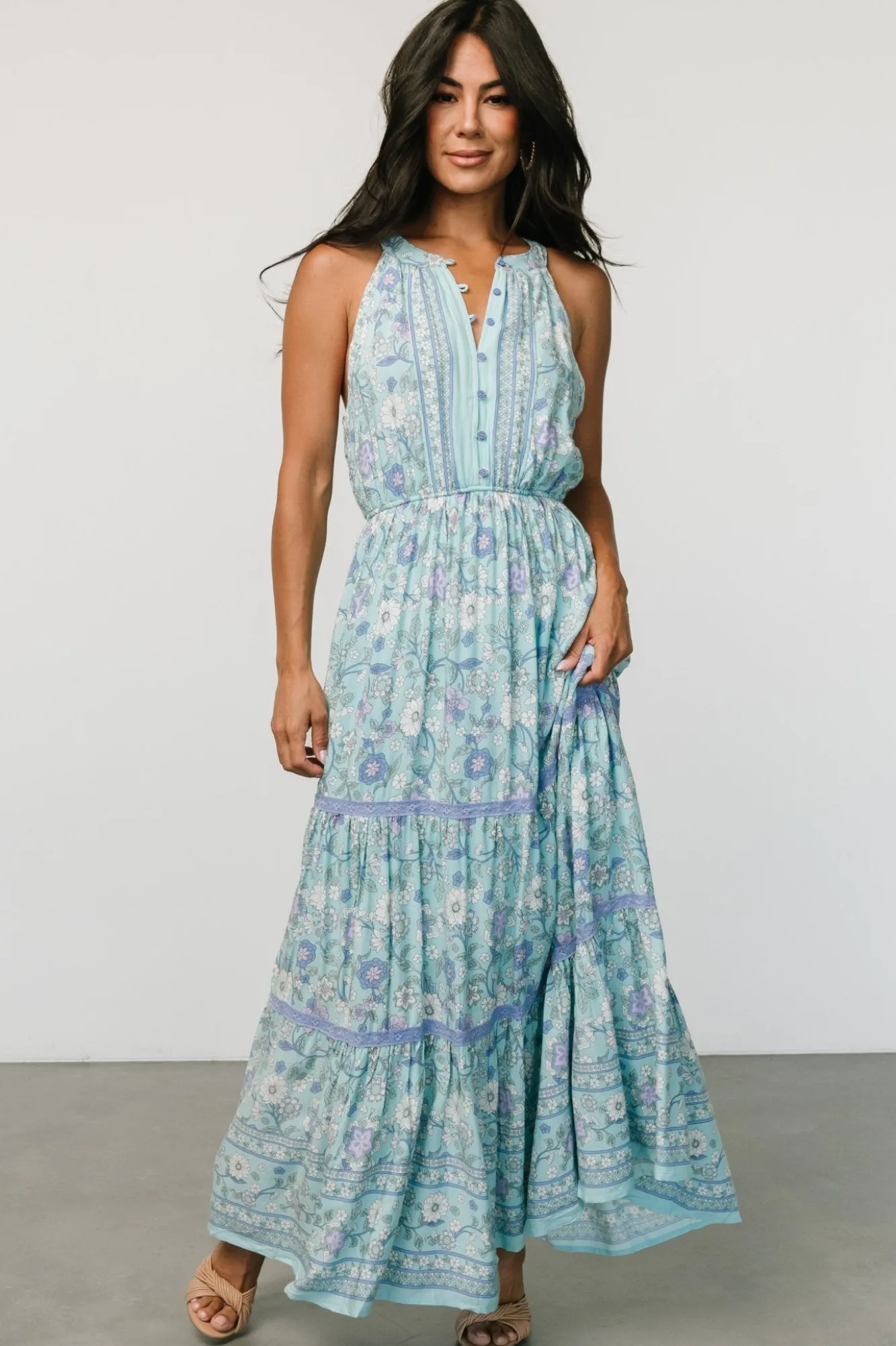 Baltic Born Meline Button Front Maxi Dress | Light Blue Multi