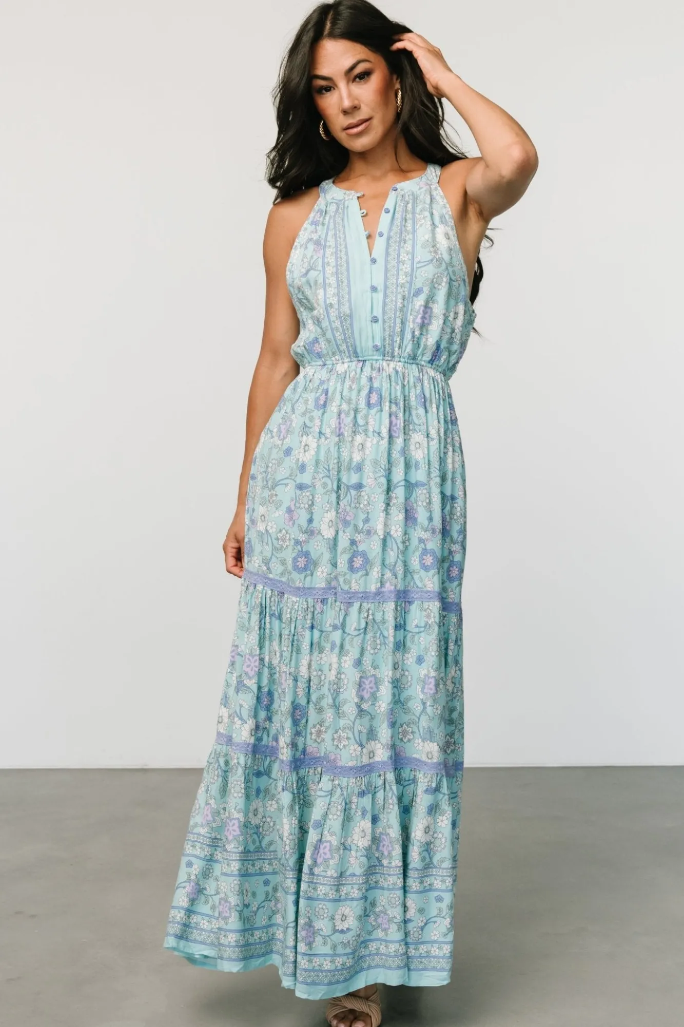 Baltic Born Meline Button Front Maxi Dress | Light Blue Multi