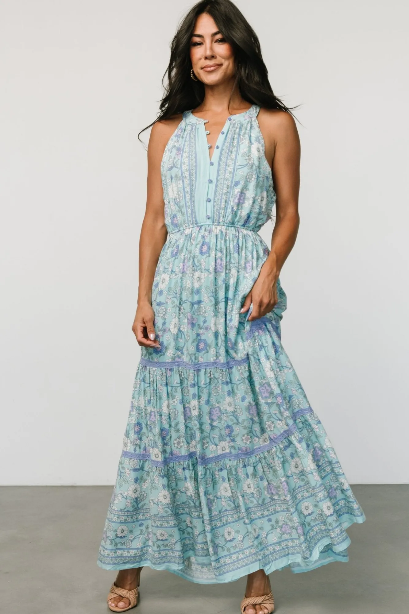 Baltic Born Meline Button Front Maxi Dress | Light Blue Multi