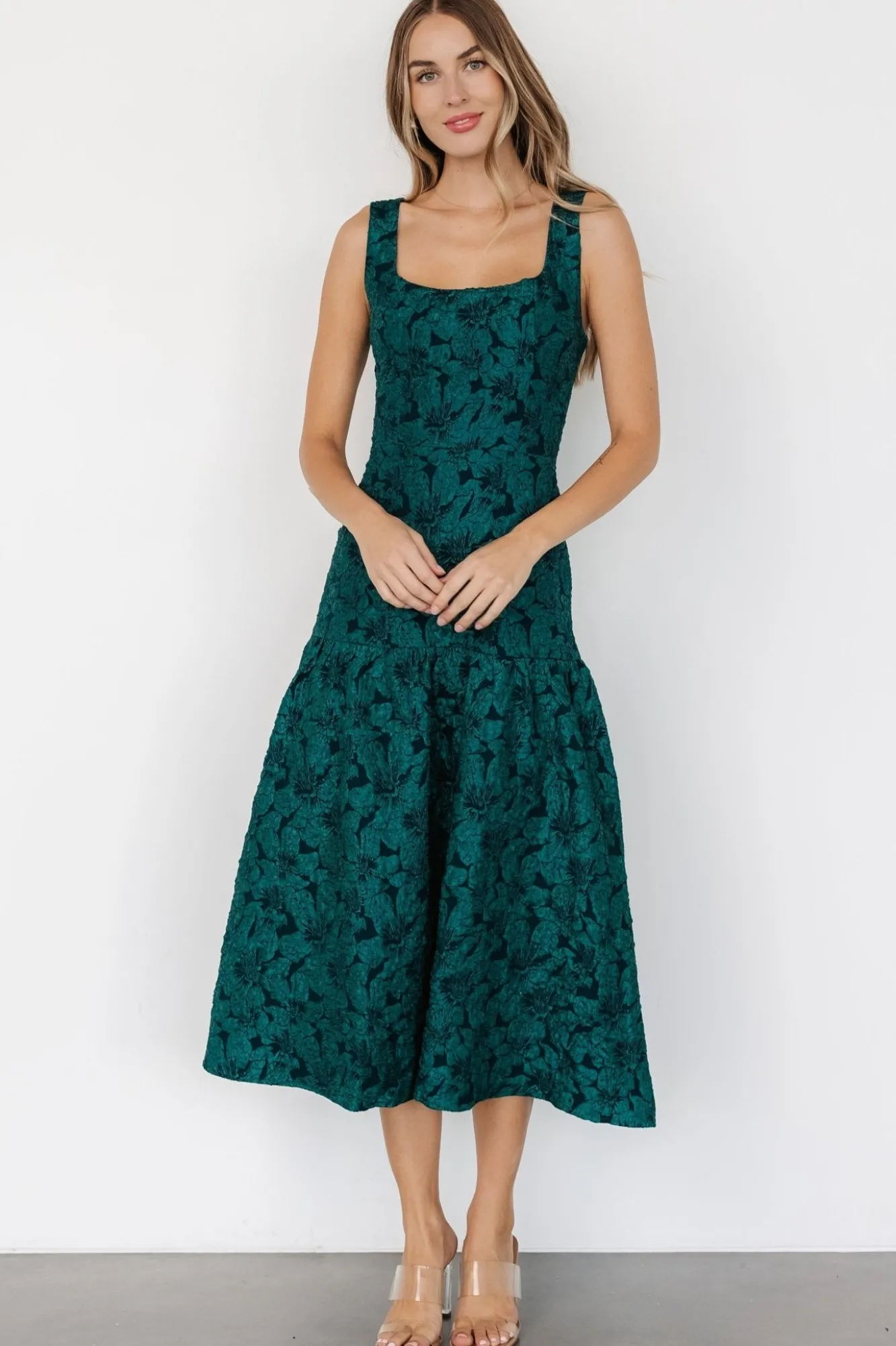 Baltic Born Merial Embossed Dress | Dark Green