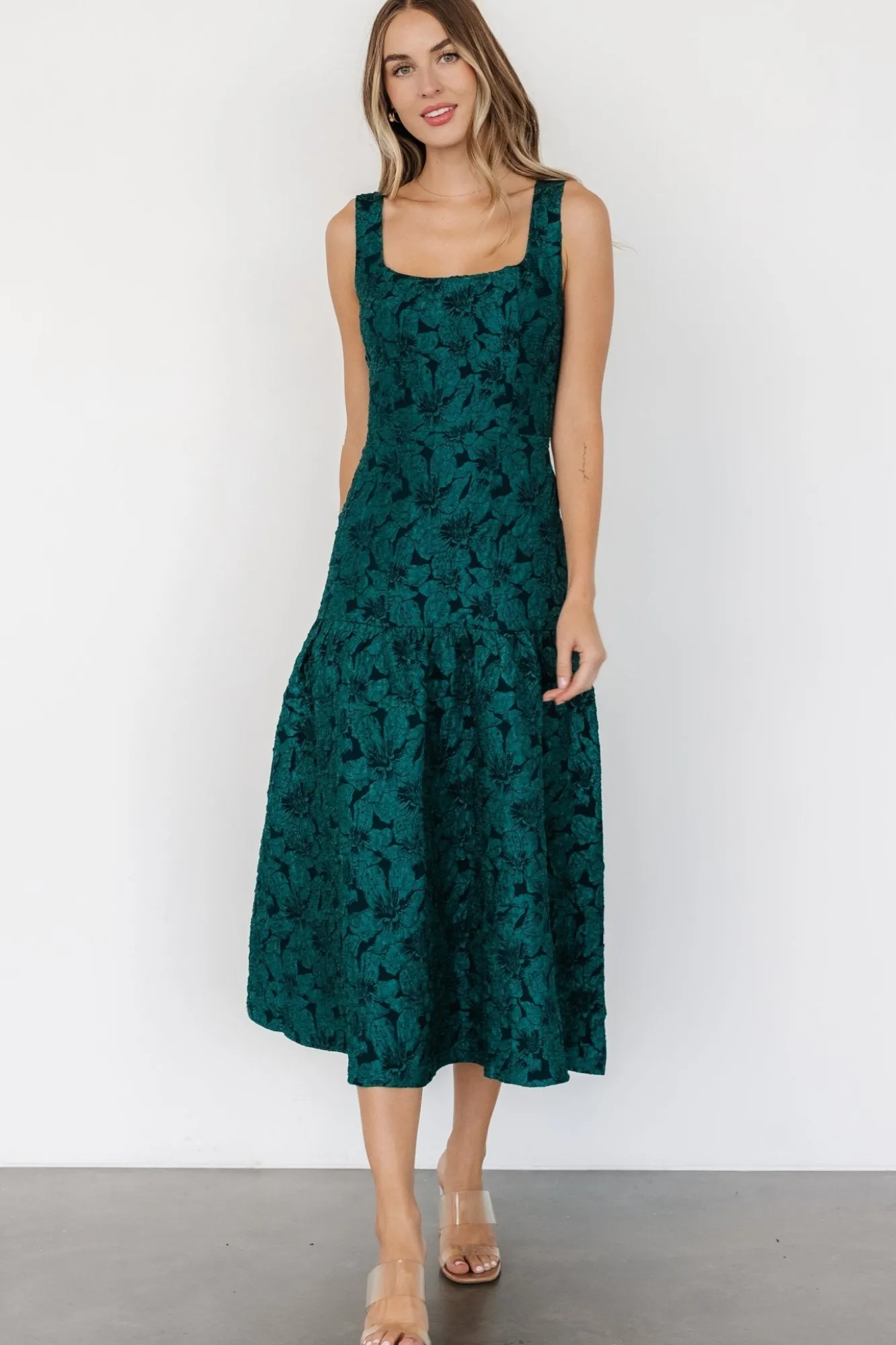 Baltic Born Merial Embossed Dress | Dark Green