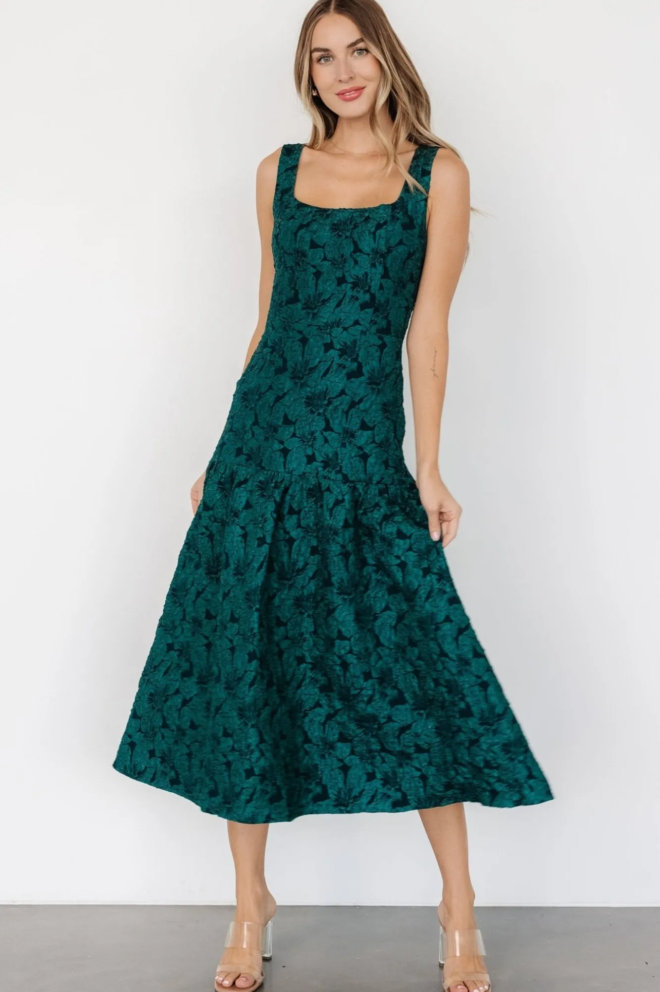 Baltic Born Merial Embossed Dress | Dark Green
