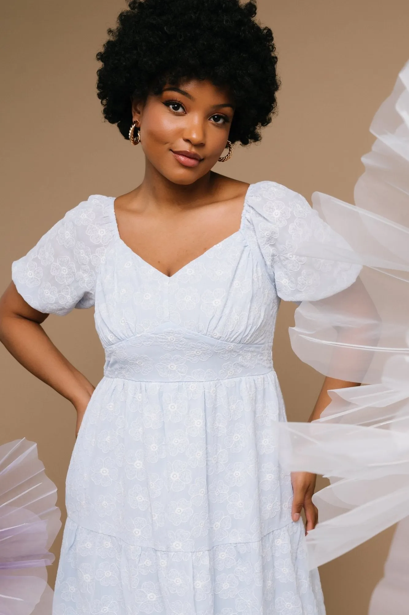 Baltic Born Mildred Embroidered Midi Dress | Light Blue