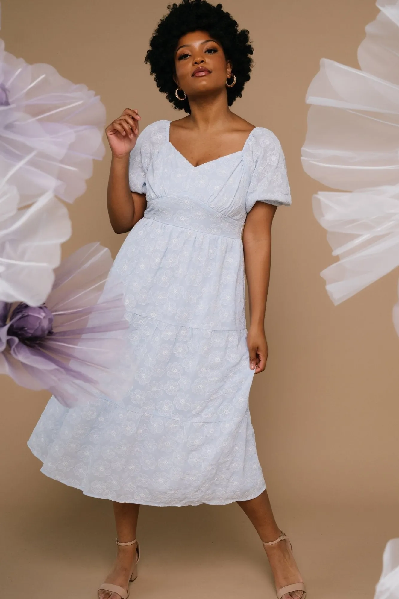 Baltic Born Mildred Embroidered Midi Dress | Light Blue