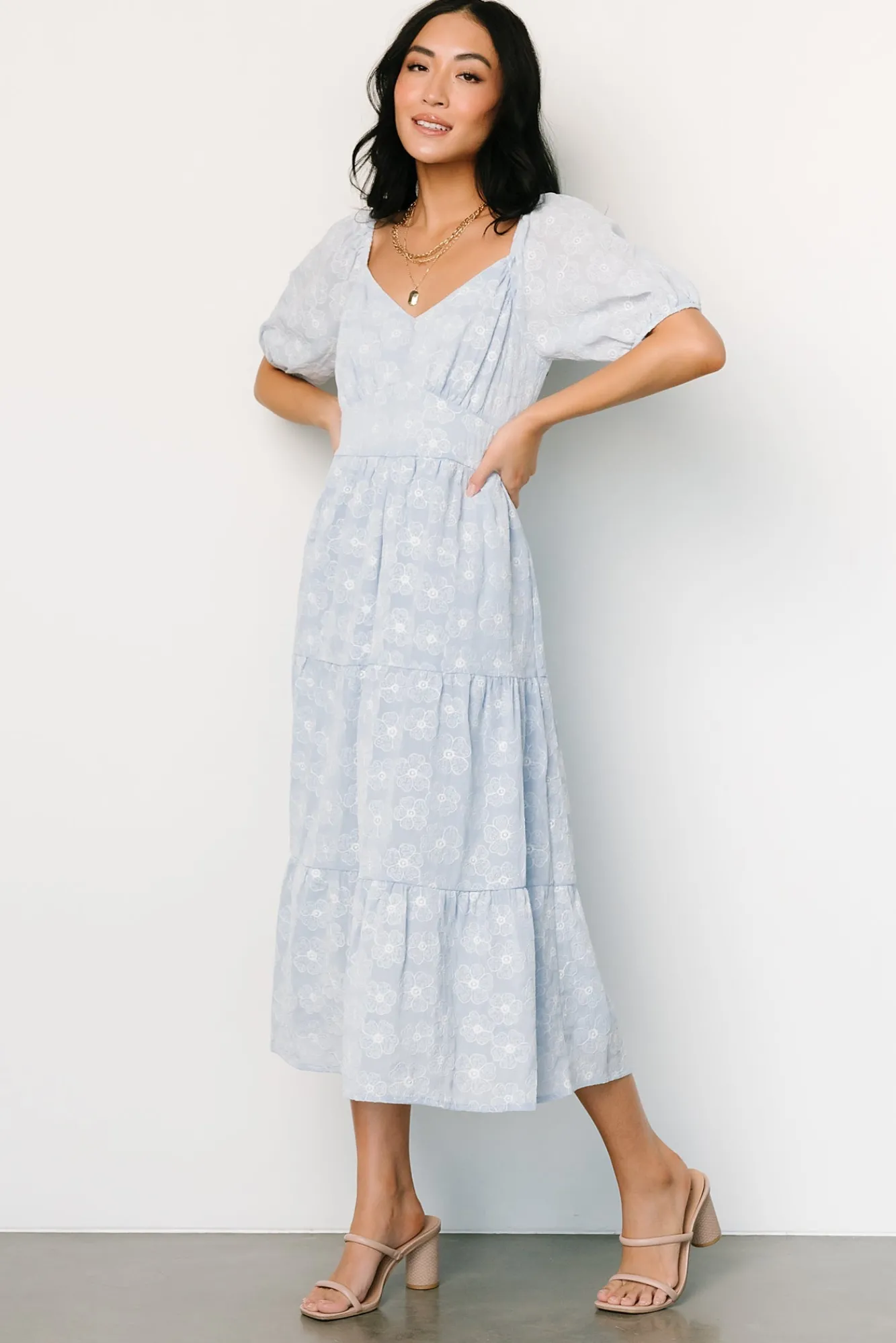 Baltic Born Mildred Embroidered Midi Dress | Light Blue