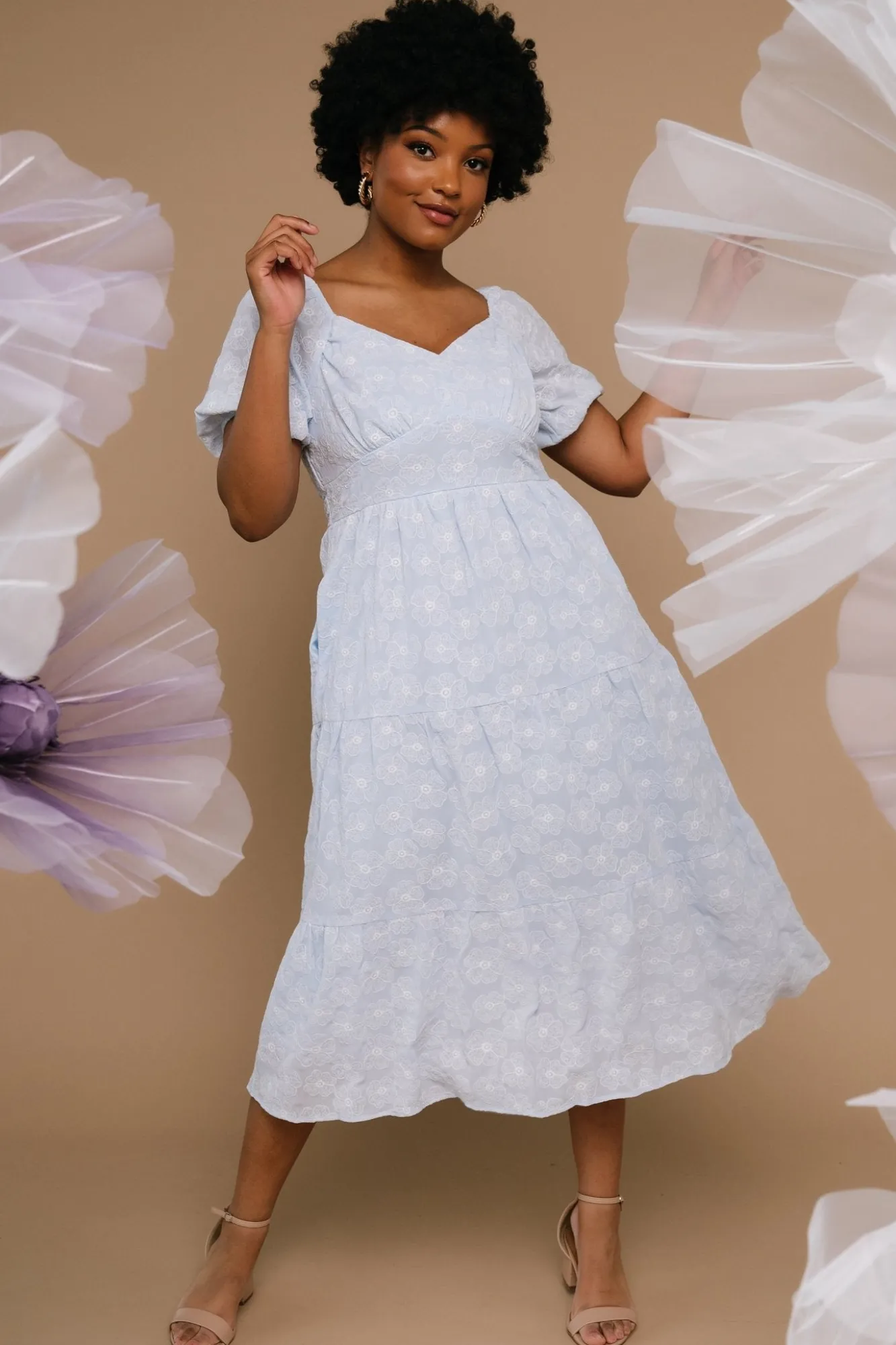 Baltic Born Mildred Embroidered Midi Dress | Light Blue