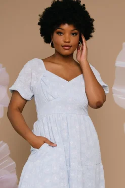 Baltic Born Mildred Embroidered Midi Dress | Light Blue