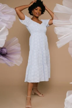 Baltic Born Mildred Embroidered Midi Dress | Light Blue