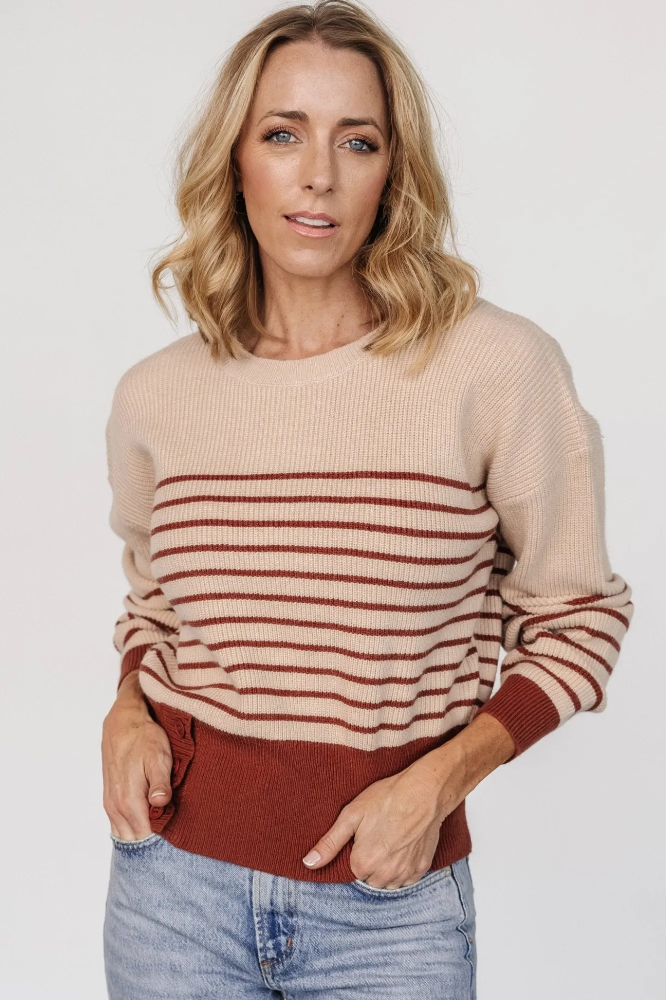 Baltic Born Miles Striped Sweater | Taupe + Marsala
