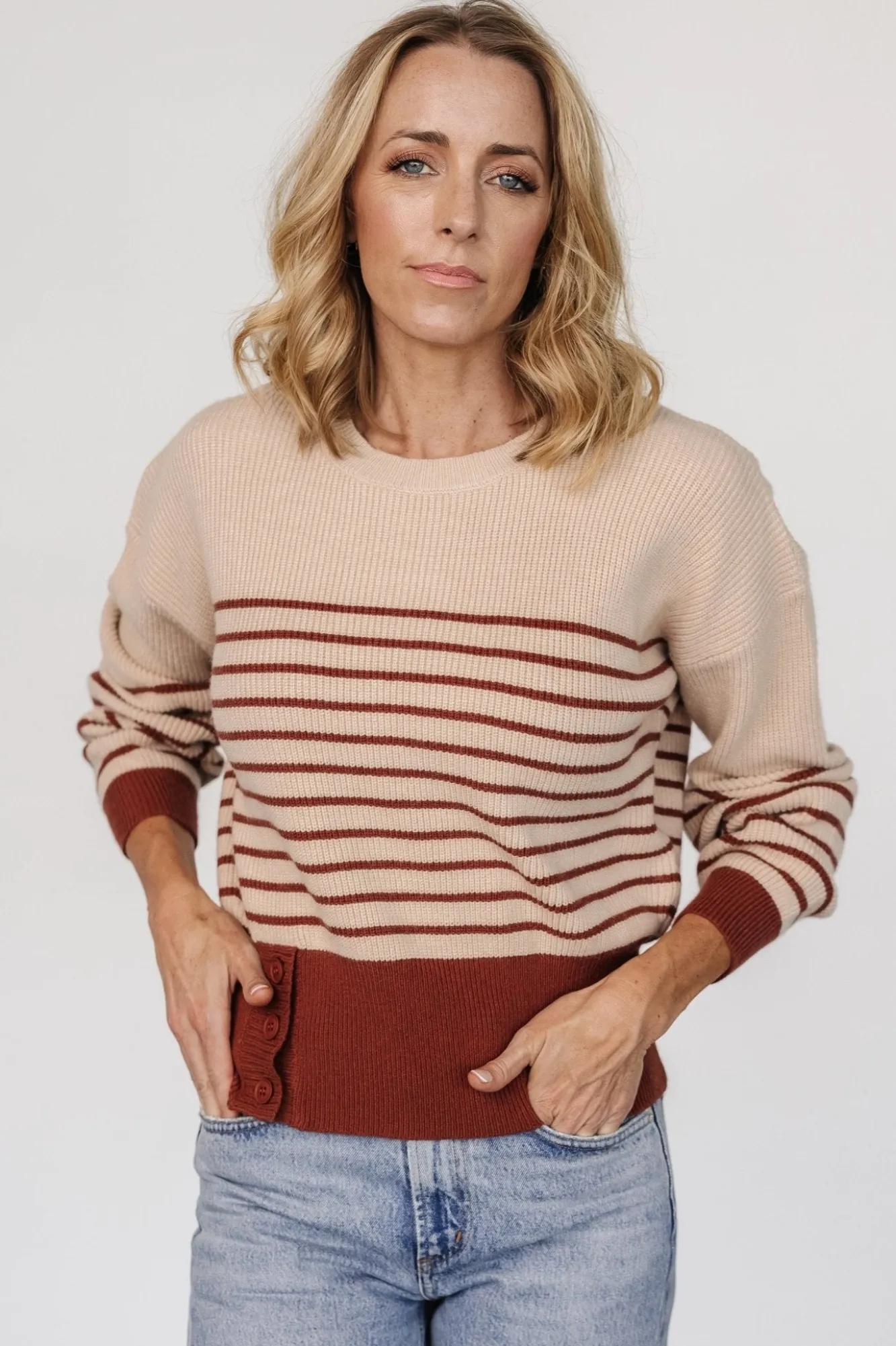 Baltic Born Miles Striped Sweater | Taupe + Marsala