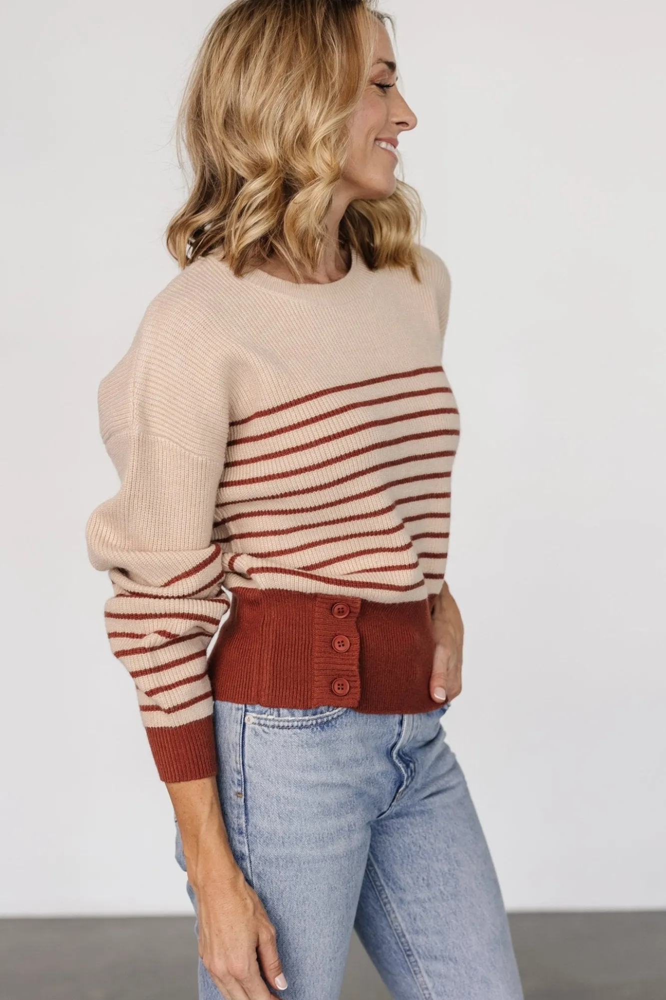 Baltic Born Miles Striped Sweater | Taupe + Marsala