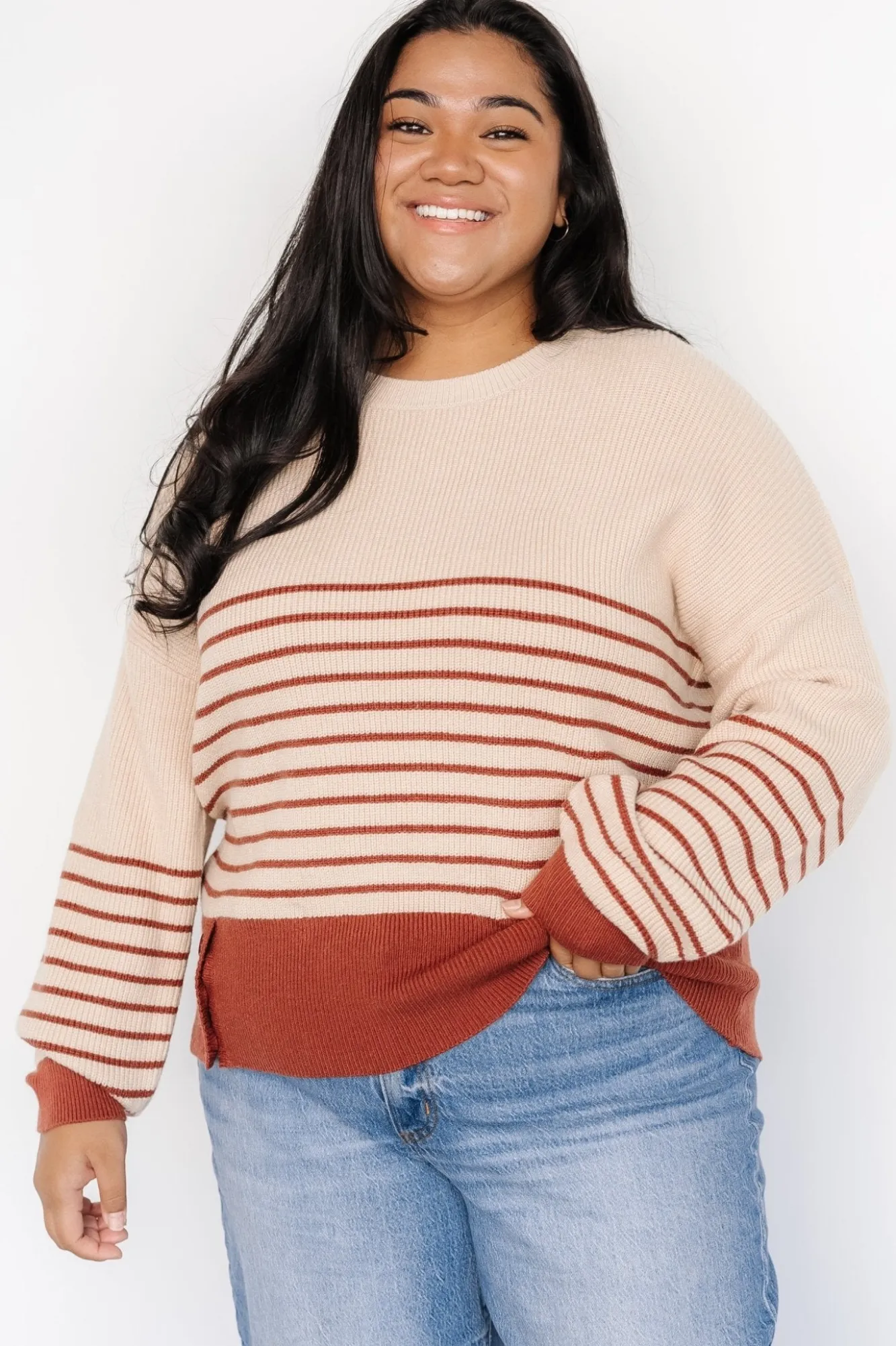 Baltic Born Miles Striped Sweater | Taupe + Marsala