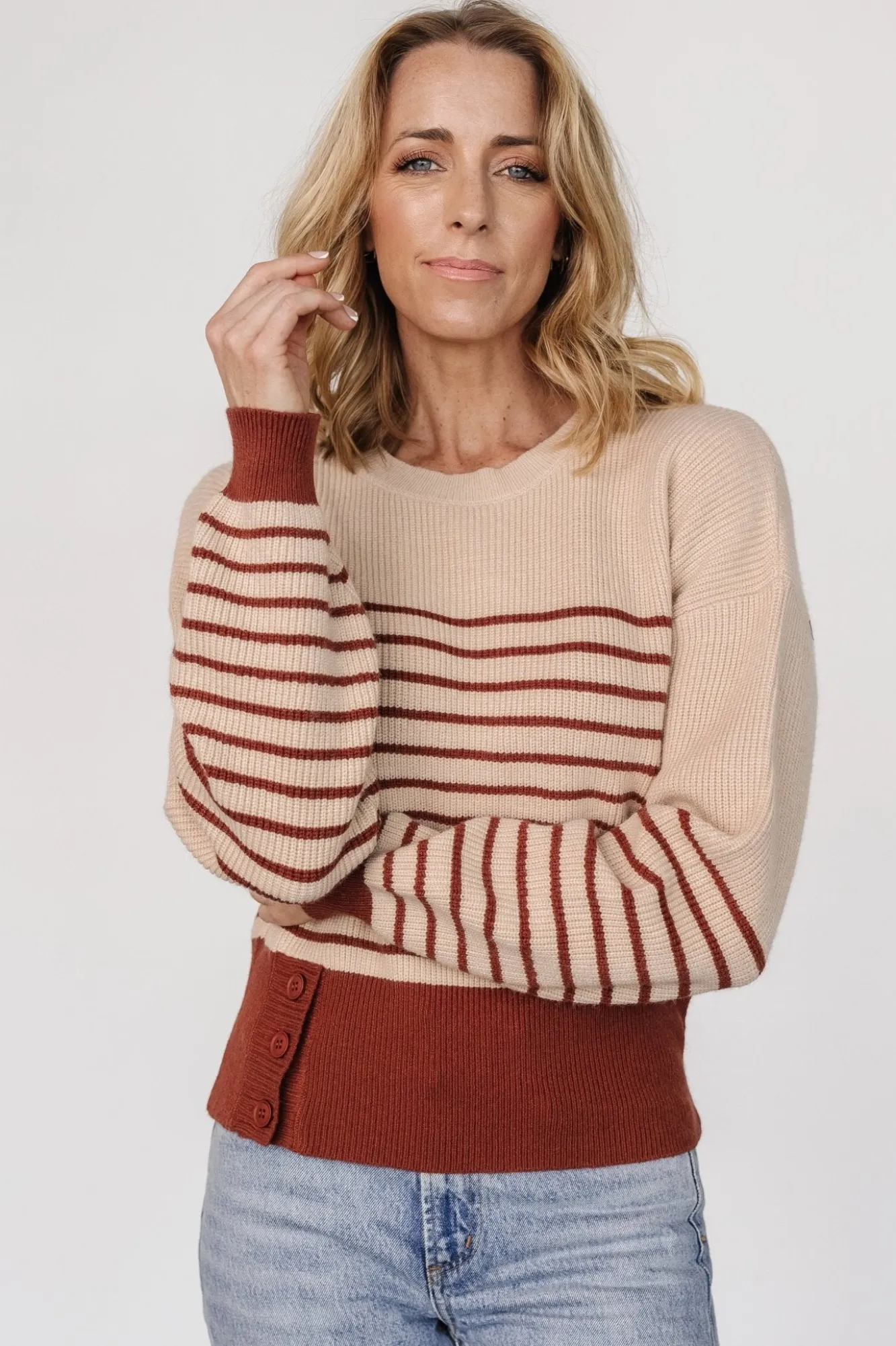 Baltic Born Miles Striped Sweater | Taupe + Marsala