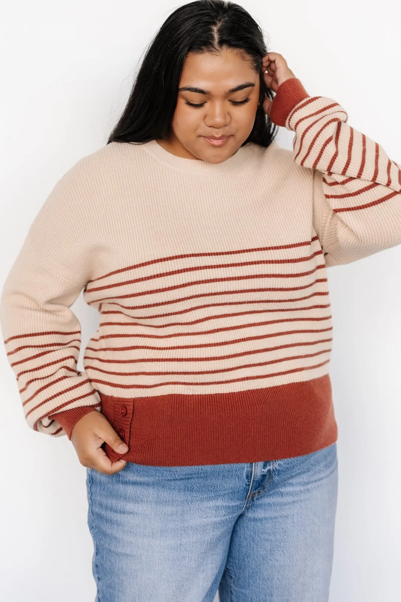 Baltic Born Miles Striped Sweater | Taupe + Marsala