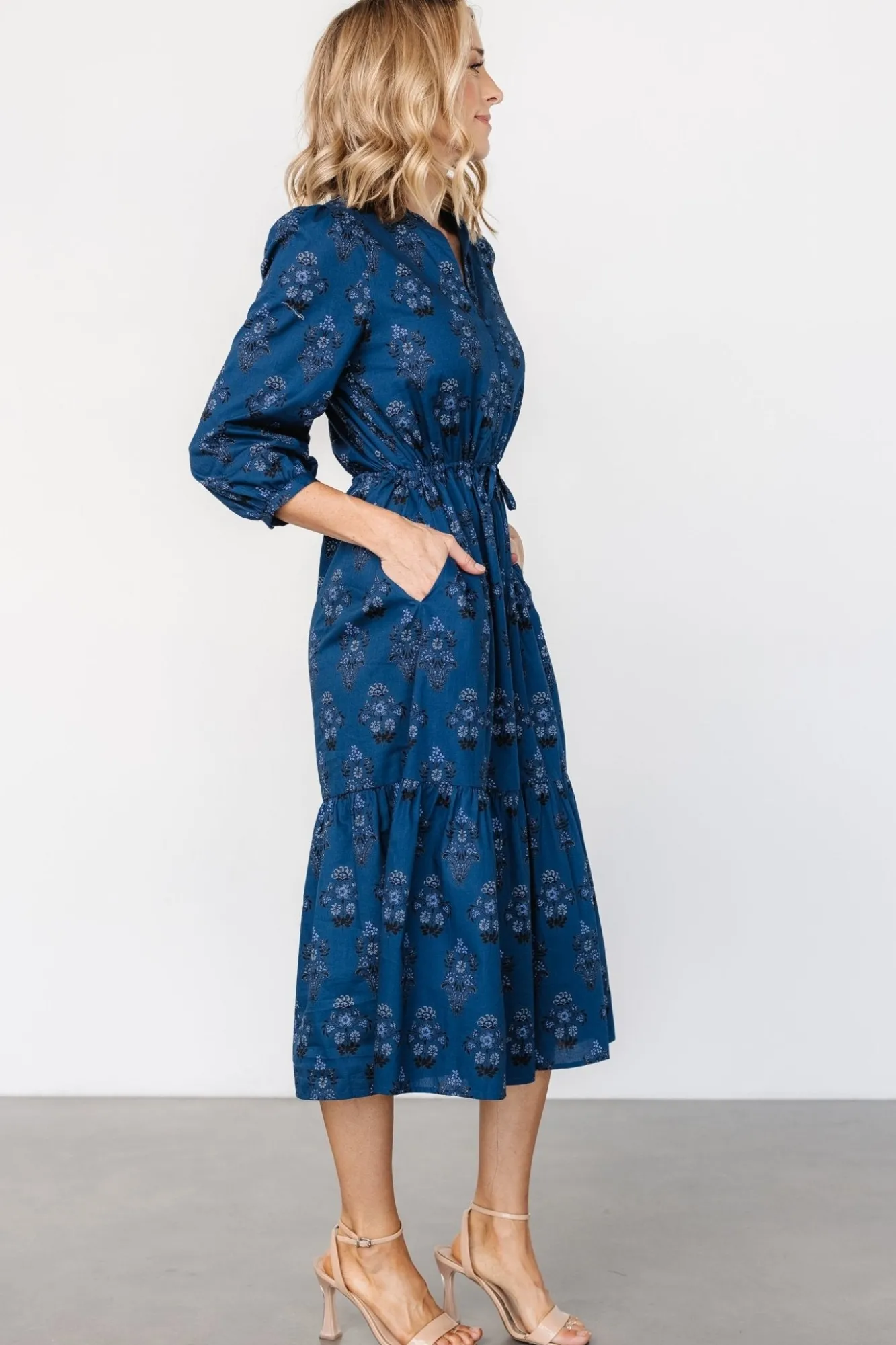 Baltic Born Mira Midi Dress | Deep Blue Print
