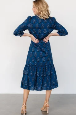Baltic Born Mira Midi Dress | Deep Blue Print
