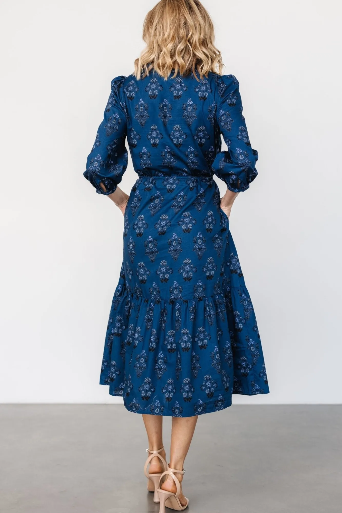 Baltic Born Mira Midi Dress | Deep Blue Print