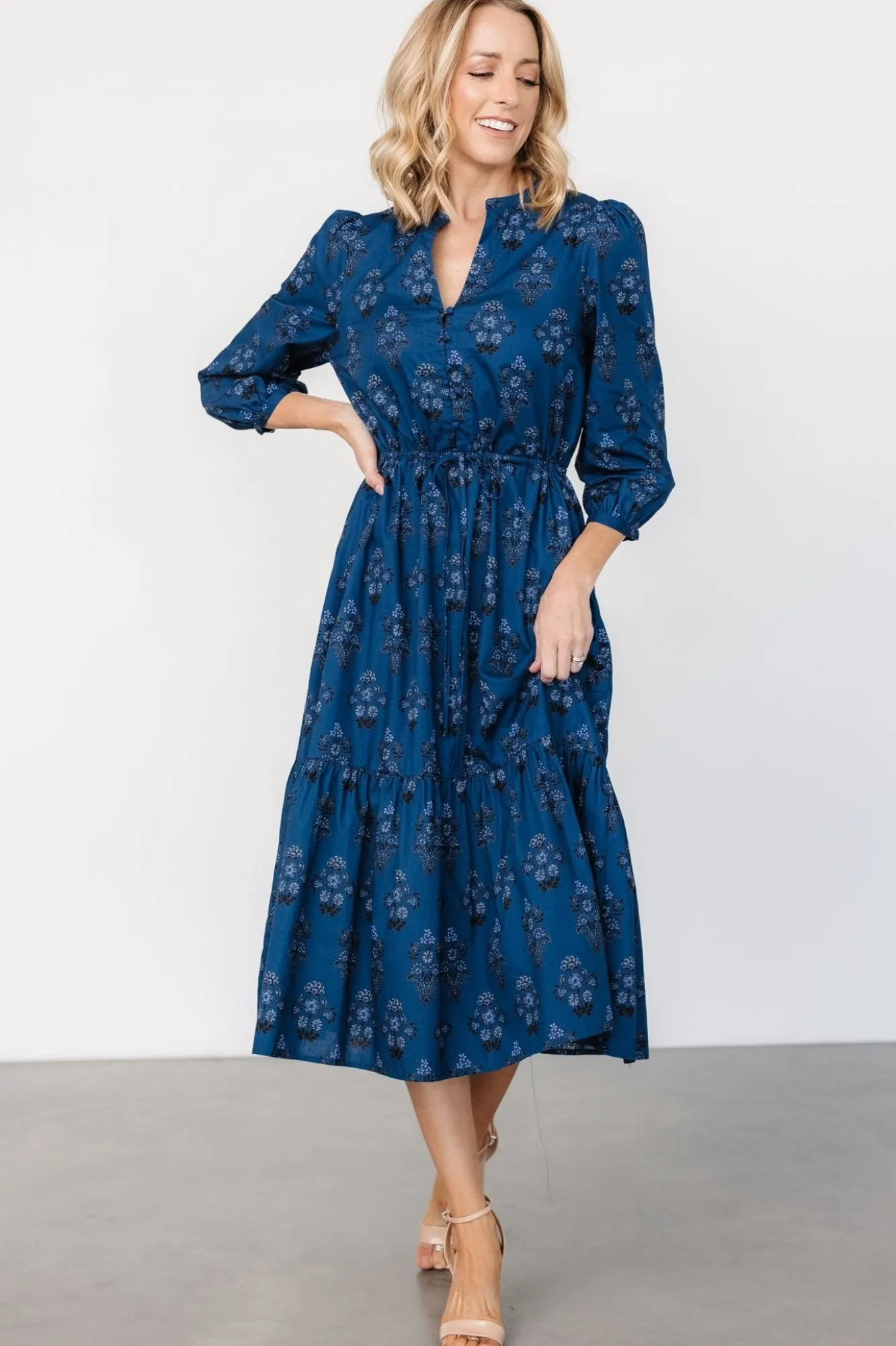 Baltic Born Mira Midi Dress | Deep Blue Print
