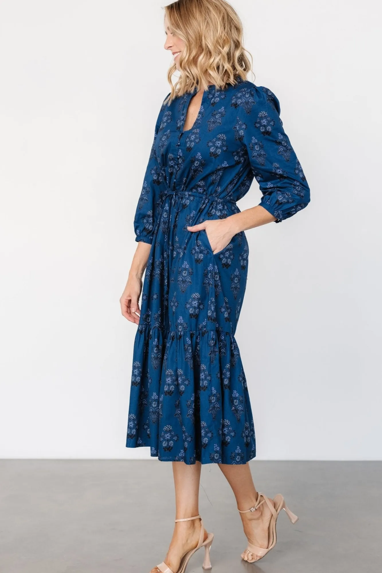 Baltic Born Mira Midi Dress | Deep Blue Print