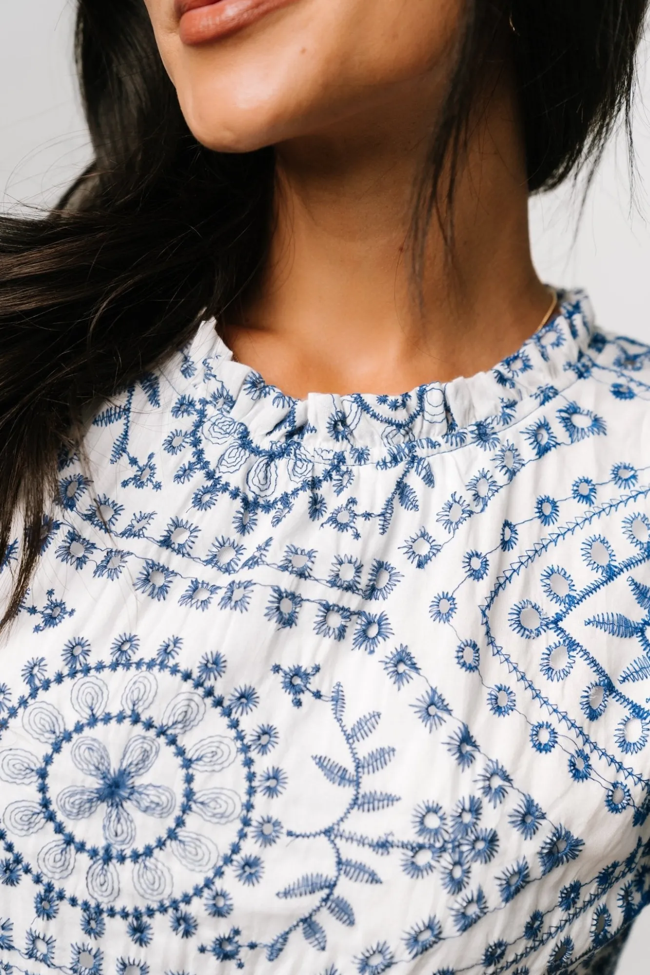 Baltic Born Mirabel Eyelet Midi Dress | White + Blue