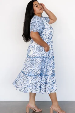 Baltic Born Mirabel Eyelet Midi Dress | White + Blue