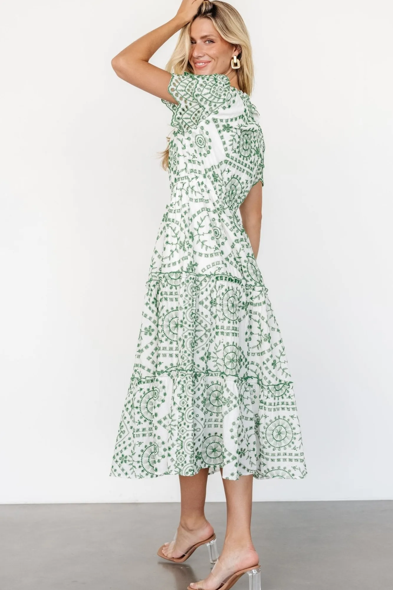 Baltic Born Mirabel Eyelet Midi Dress | White + Green