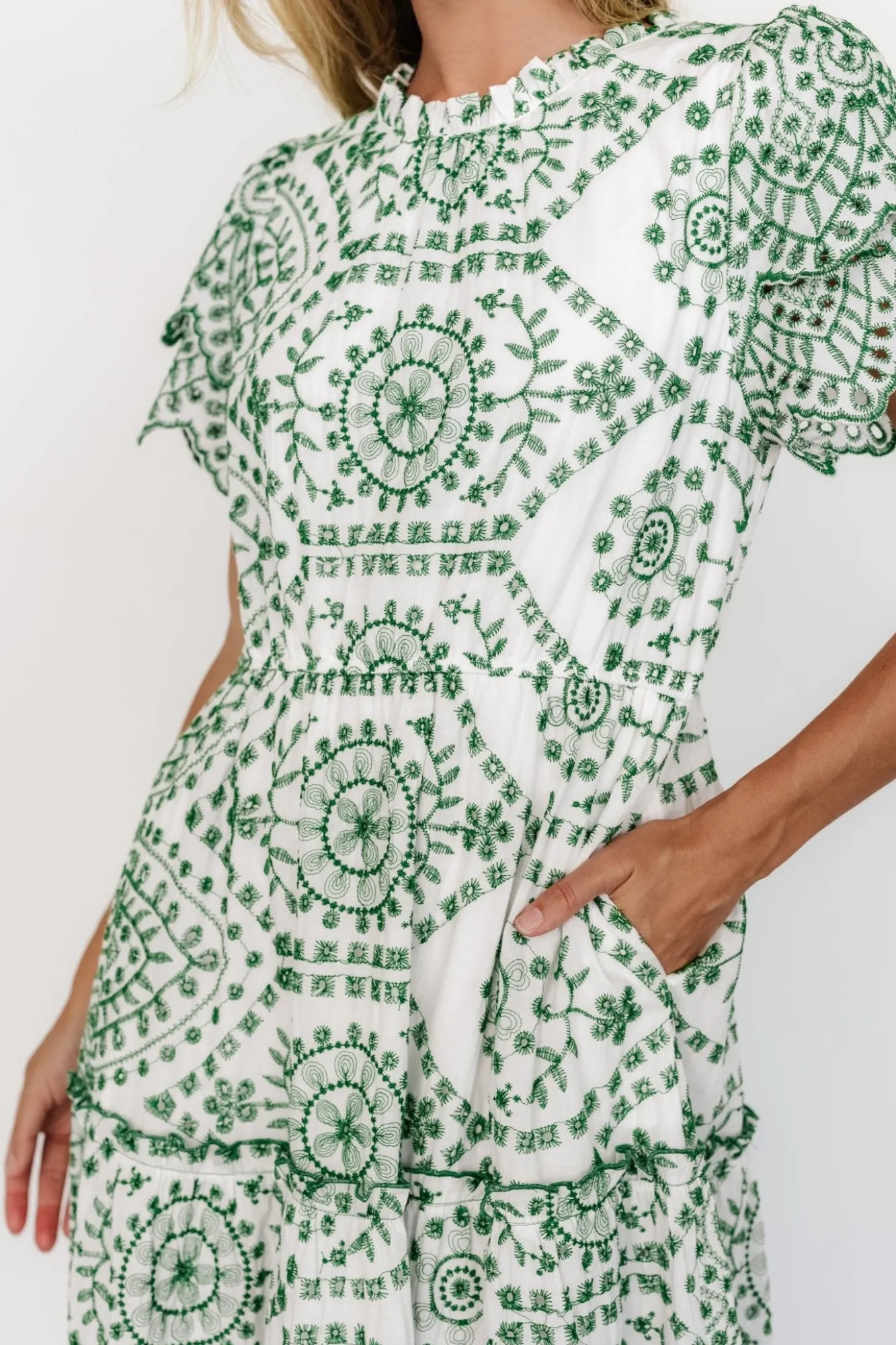 Baltic Born Mirabel Eyelet Midi Dress | White + Green