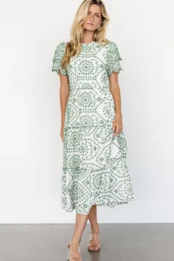 Baltic Born Mirabel Eyelet Midi Dress | White + Green