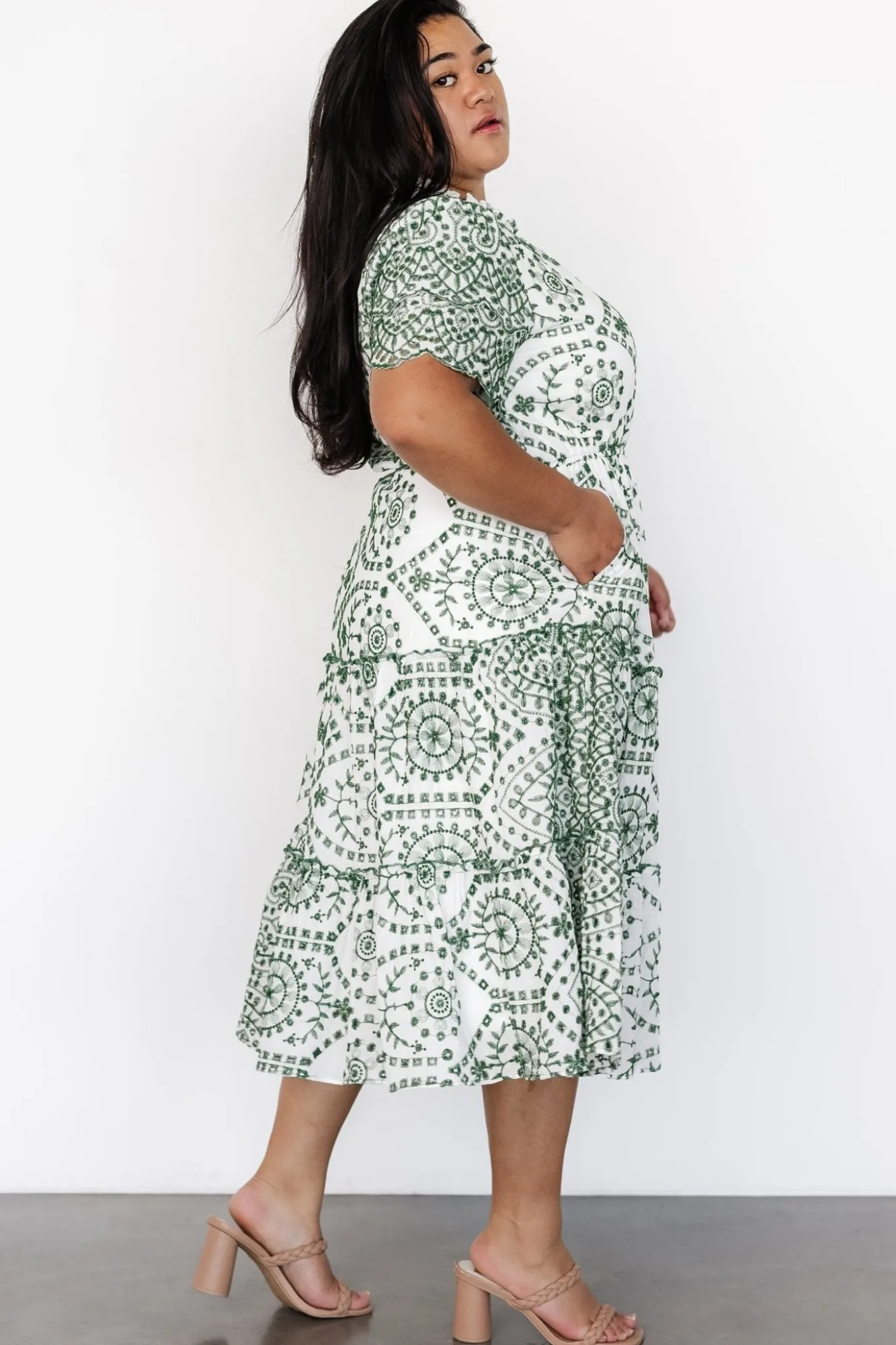 Baltic Born Mirabel Eyelet Midi Dress | White + Green