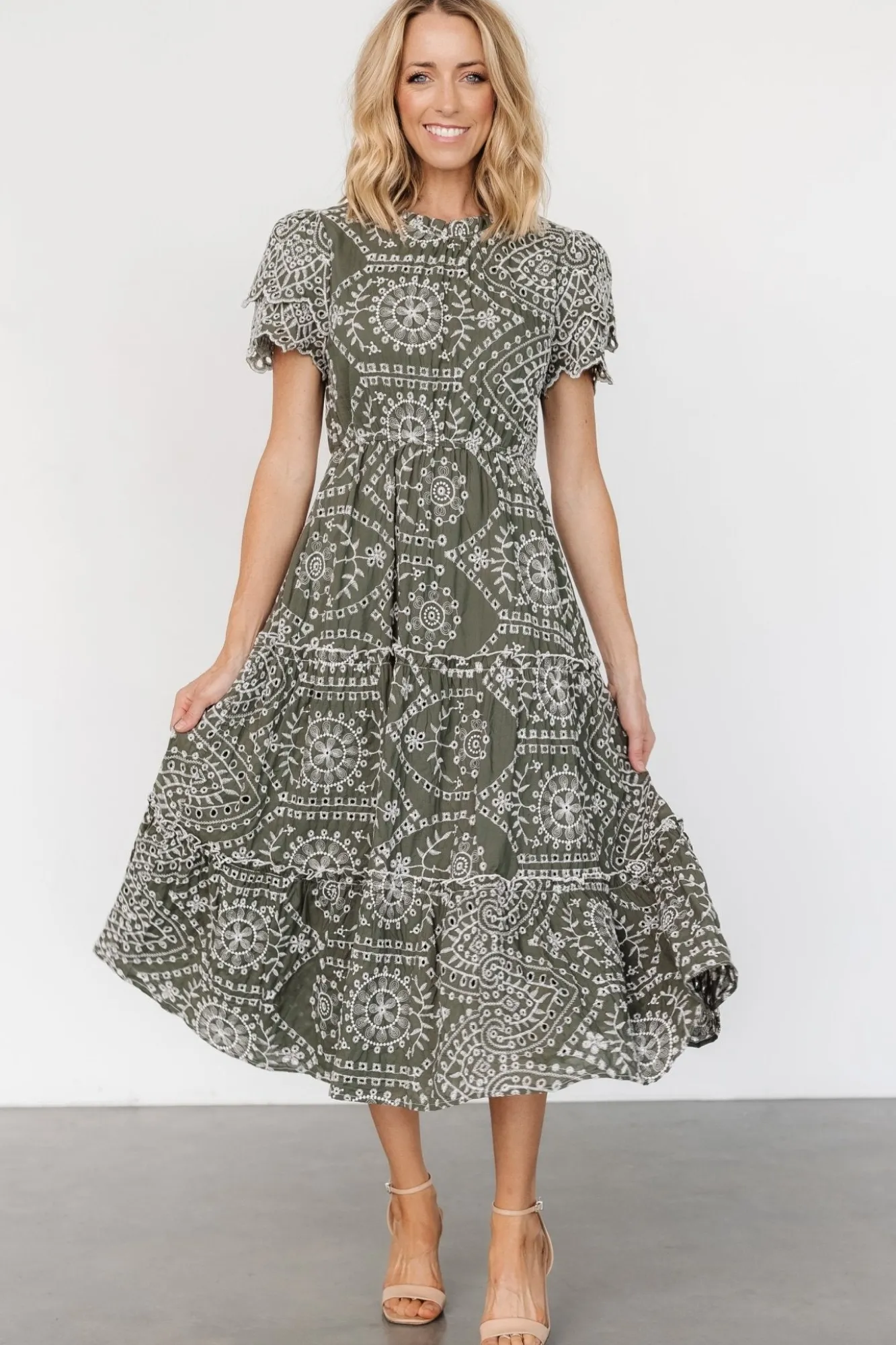 Baltic Born Mirabel Eyelet Midi Dress | Olive + White