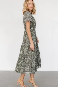 Baltic Born Mirabel Eyelet Midi Dress | Olive + White