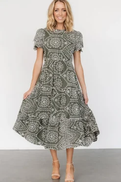 Baltic Born Mirabel Eyelet Midi Dress | Olive + White