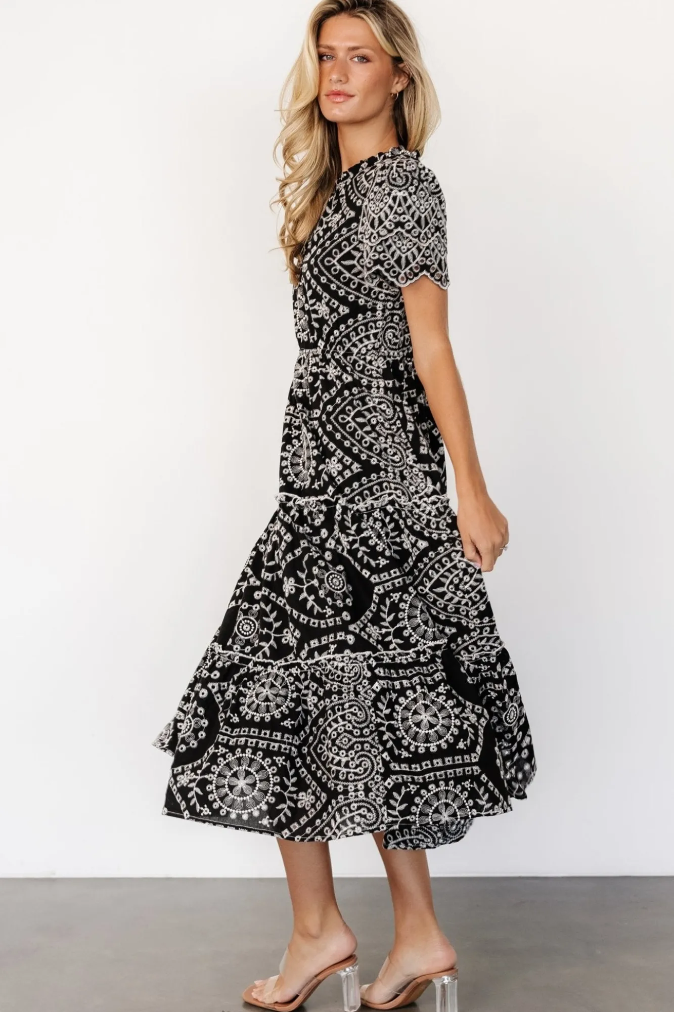 Baltic Born Mirabel Eyelet Midi Dress | Black + White