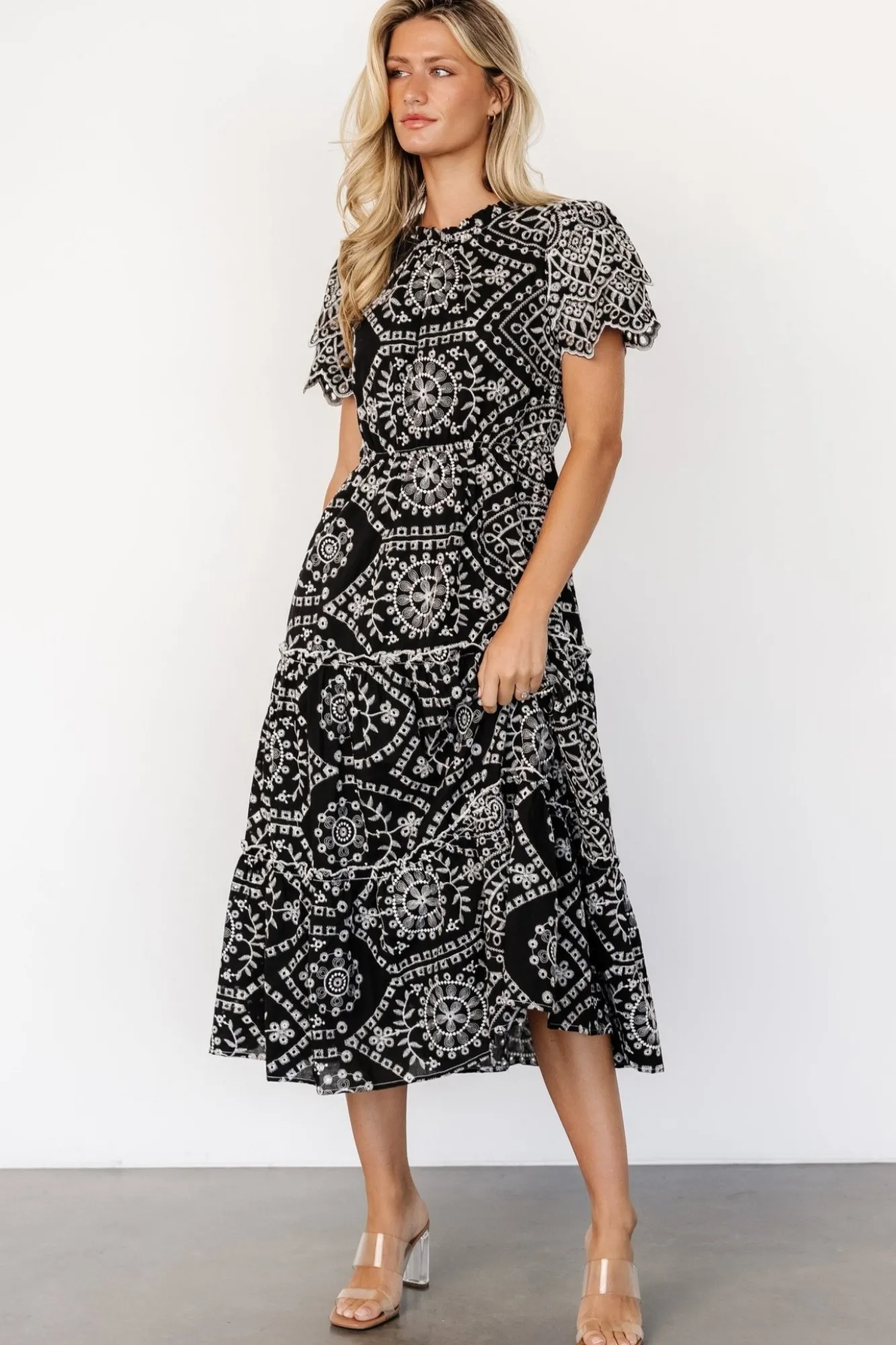 Baltic Born Mirabel Eyelet Midi Dress | Black + White