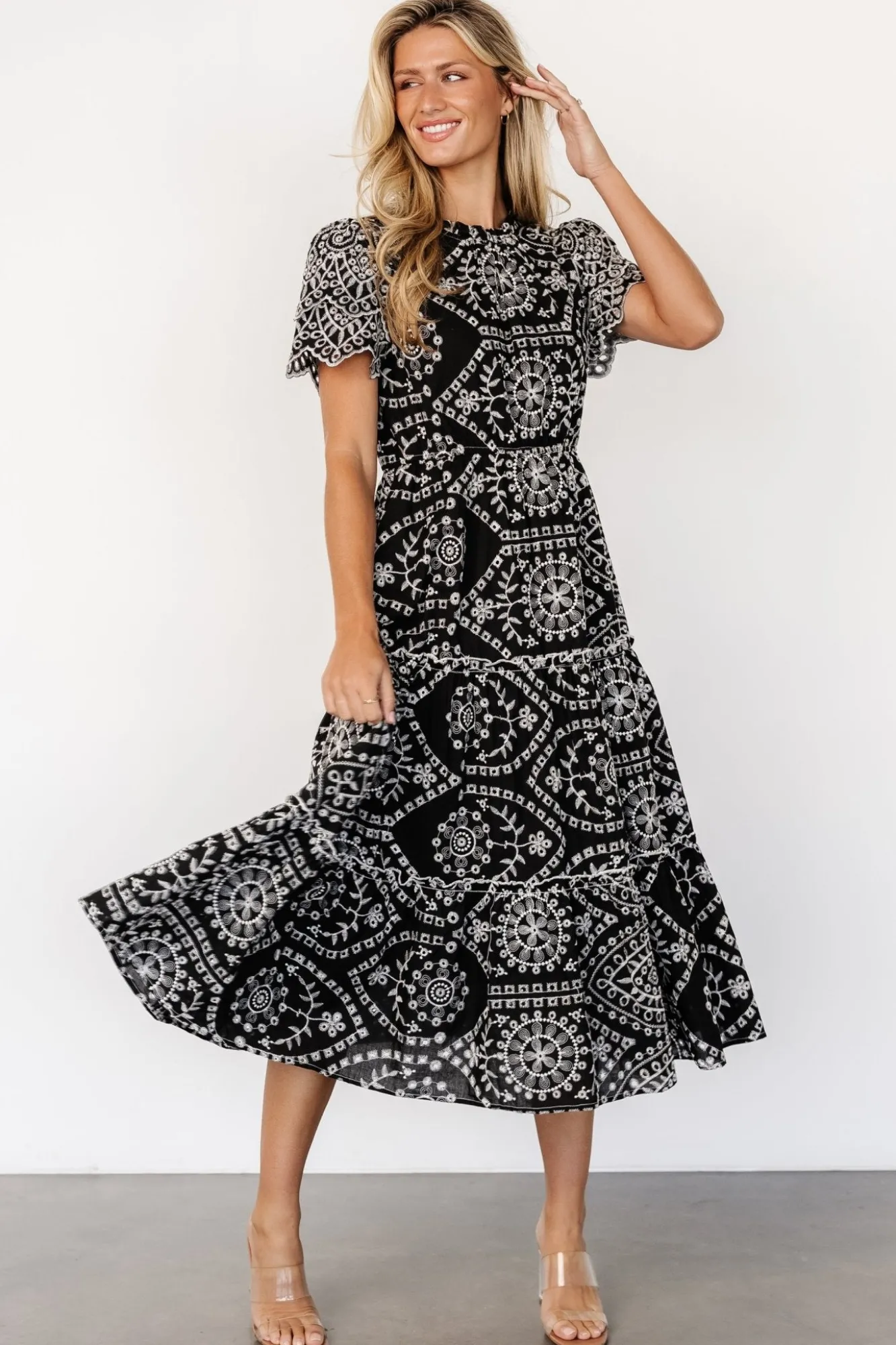 Baltic Born Mirabel Eyelet Midi Dress | Black + White