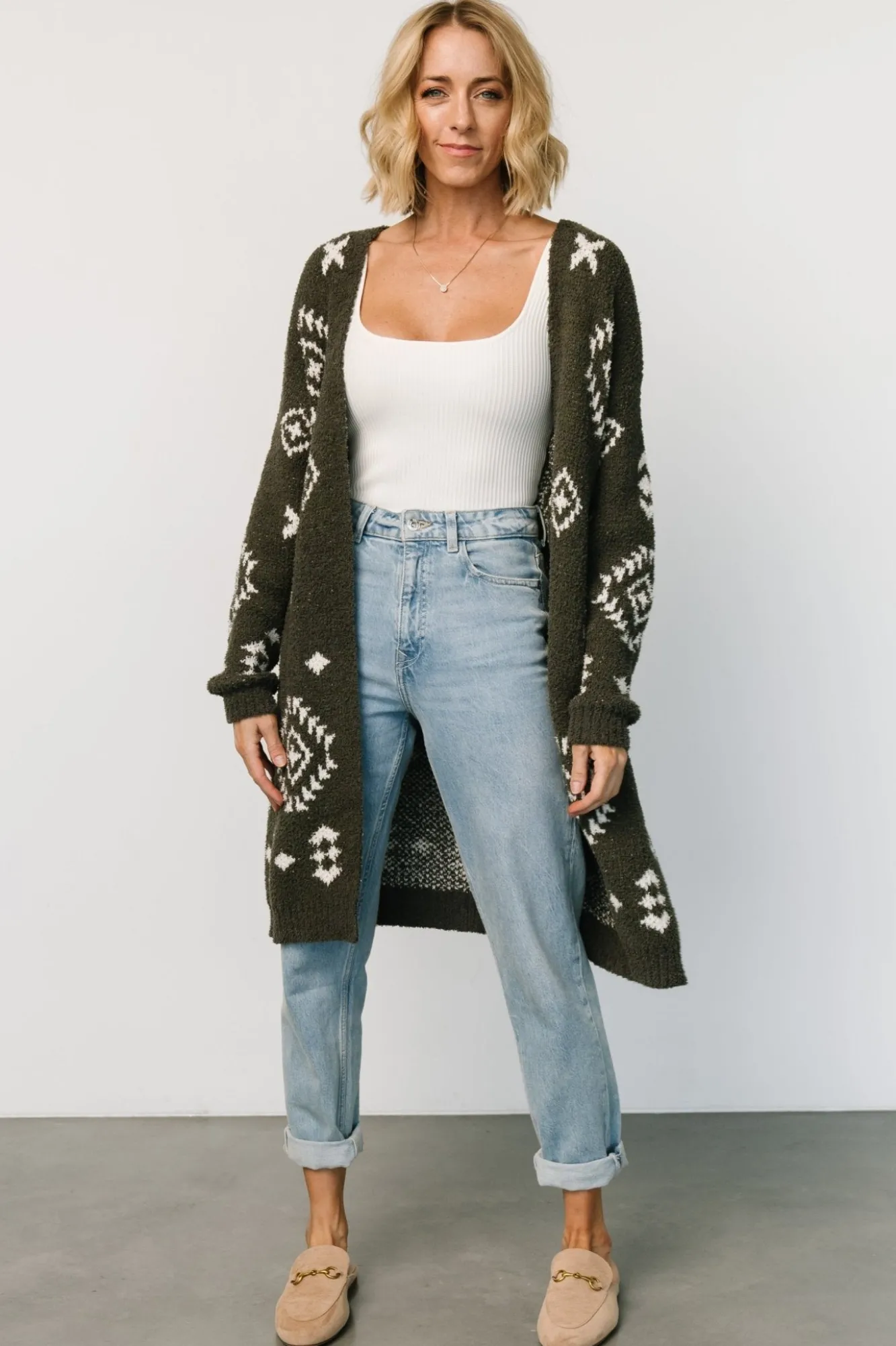 Baltic Born Missoula Oversized Cardigan | Olive + Off White