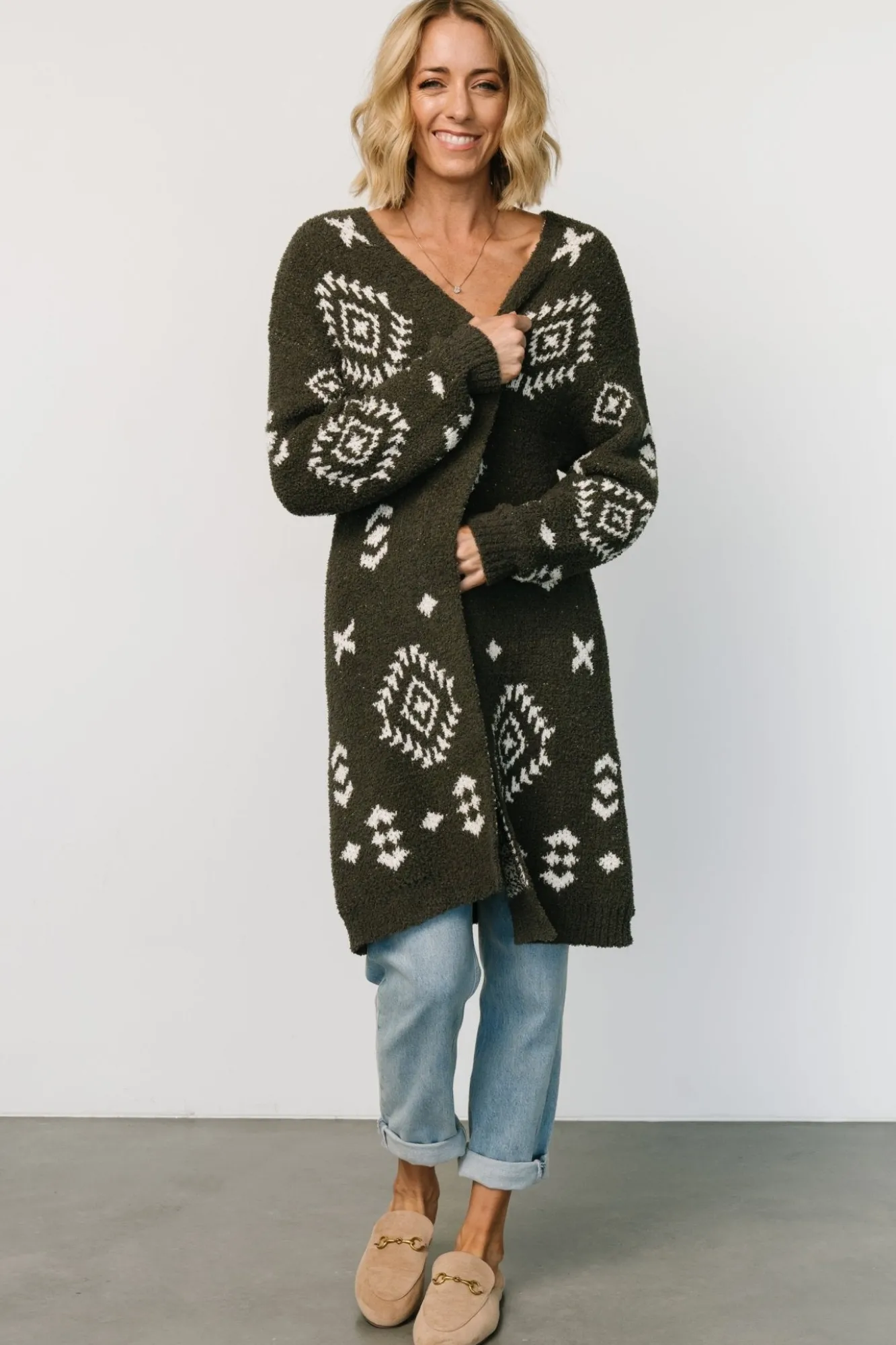 Baltic Born Missoula Oversized Cardigan | Olive + Off White