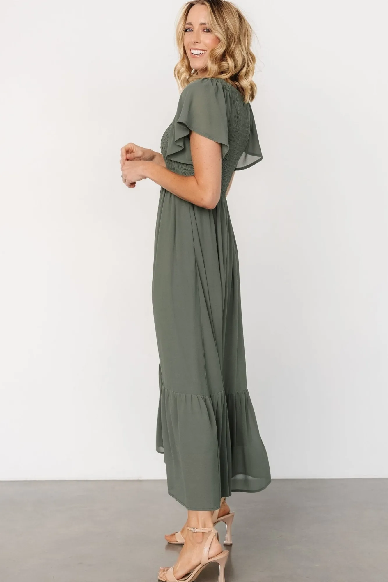 Baltic Born Monica Smocked Dress | Dark Sage