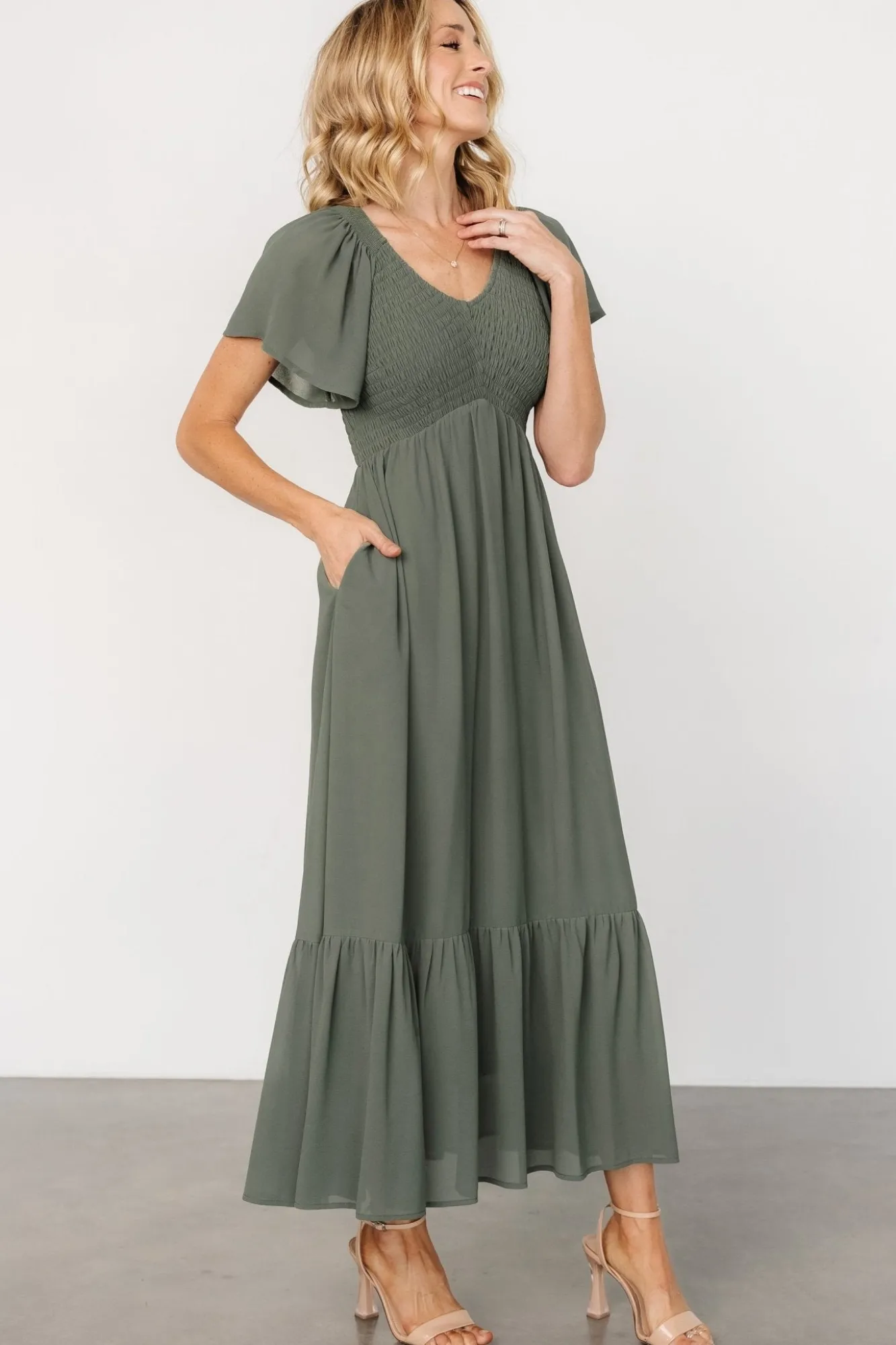 Baltic Born Monica Smocked Dress | Dark Sage