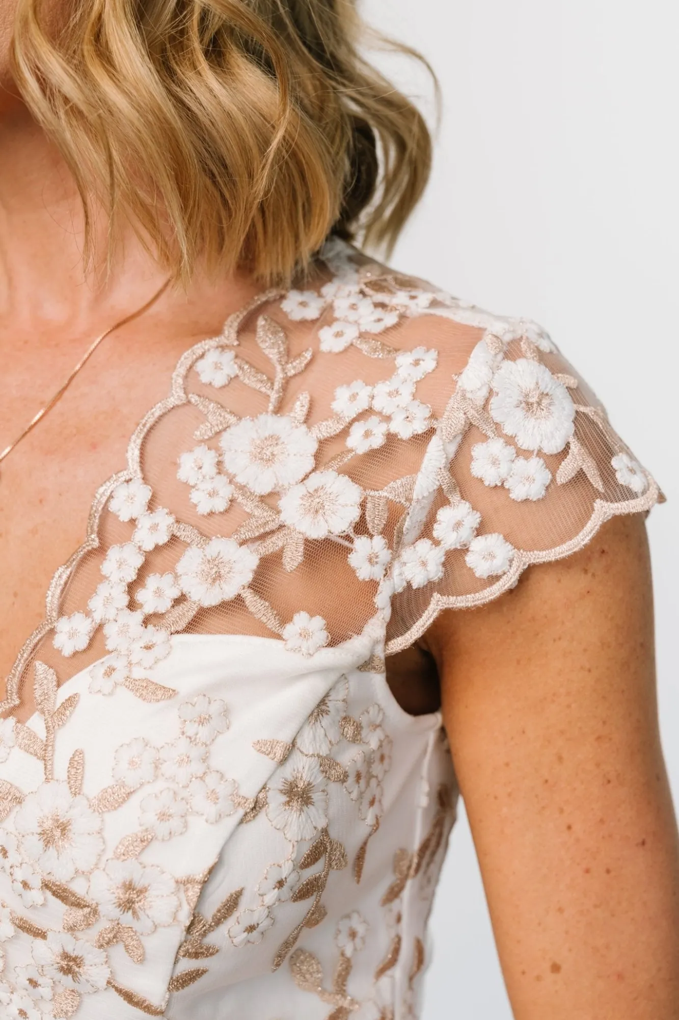 Baltic Born Monique Embroidered Midi Dress | White + Gold