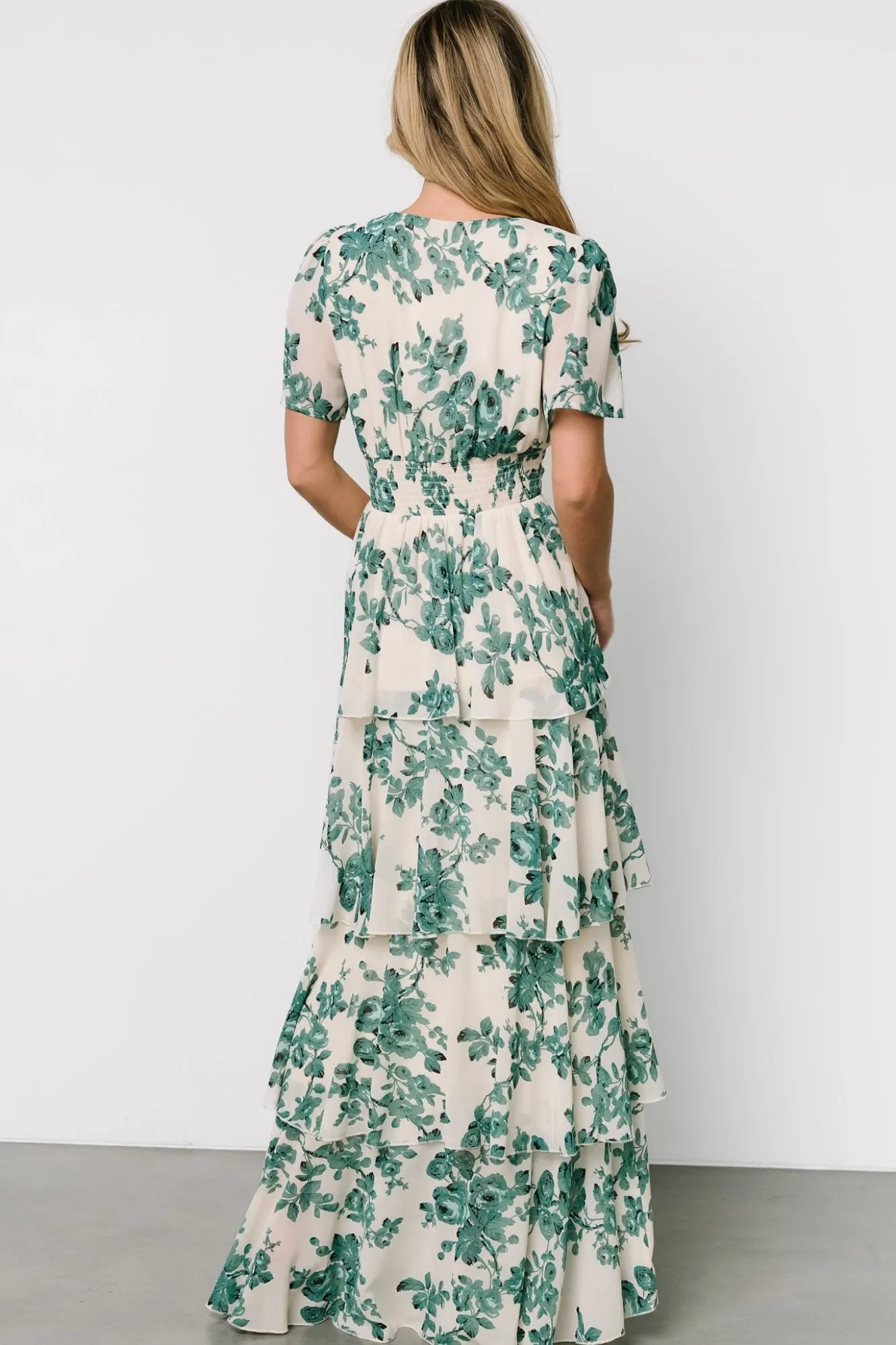 Baltic Born Montaigne Ruffle Maxi Dress | Ivory + Green Floral