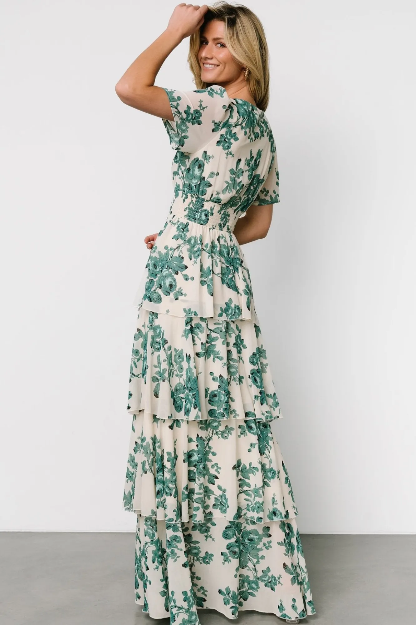 Baltic Born Montaigne Ruffle Maxi Dress | Ivory + Green Floral