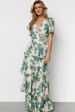 Baltic Born Montaigne Ruffle Maxi Dress | Ivory + Green Floral