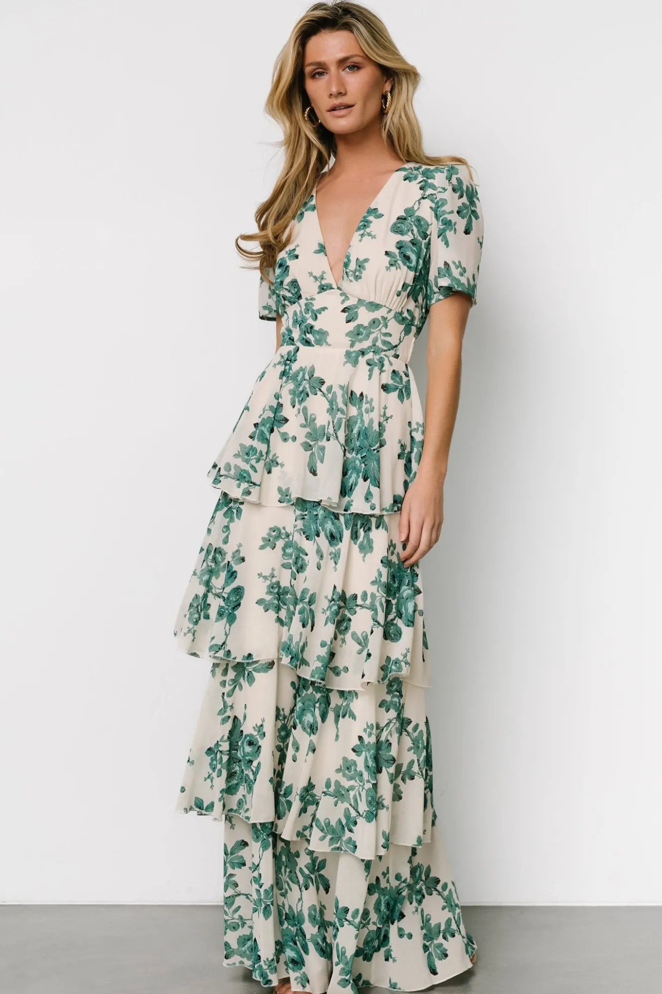 Baltic Born Montaigne Ruffle Maxi Dress | Ivory + Green Floral