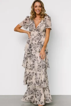 Baltic Born Montaigne Ruffle Maxi Dress | Beige + Slate Floral